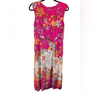 VINCE CAMUTO Pink Floral Sleeveless Knot Waist Fit & Flare Midi Dress - Size 12